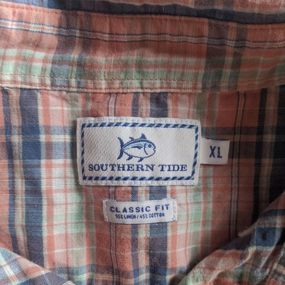 Southern Tide Mens Classic Fit XL Orange & Blue Plaid Button Down Long Sleeve. - Picture 4 of 12